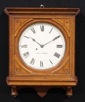 A late 19th century American oak wall timepiece, 31cm circular clock dial inscribed SETH THOMAS,