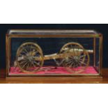 A cherry and brass 1:8 scale model, of an American six pounder gun, carriage and limber of c.1849,