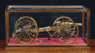 A cherry and brass 1:8 scale model, of an American six pounder gun, carriage and limber of c.1849,