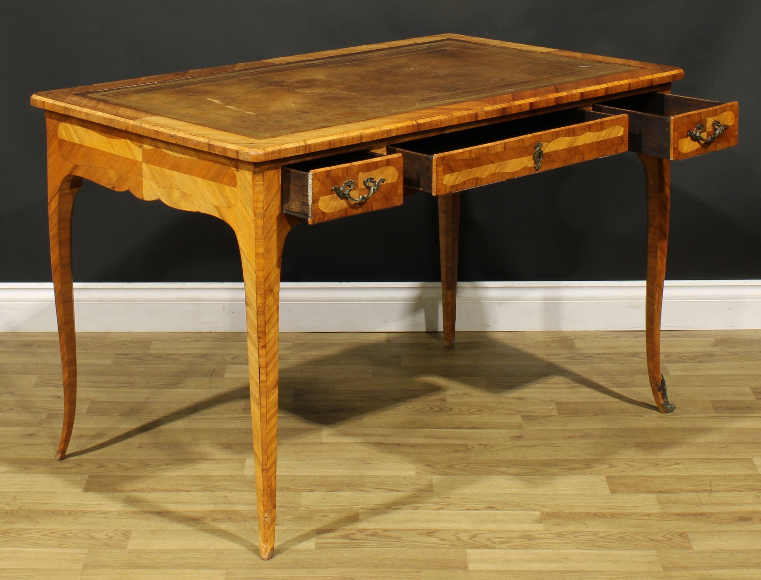 A 19th century French kingwood bureau plat, in the Louis XV Revival taste, rounded rectangular top - Image 4 of 6