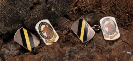 Football - a pair of silver and enamel cufflinks, Wolverhampton Wanderers F.C., The Wolves, marked