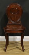 A Regency mahogany hall chair, reeded borders, sabre legs, 96cm high, 48cm wide, the seat 40cm deep,