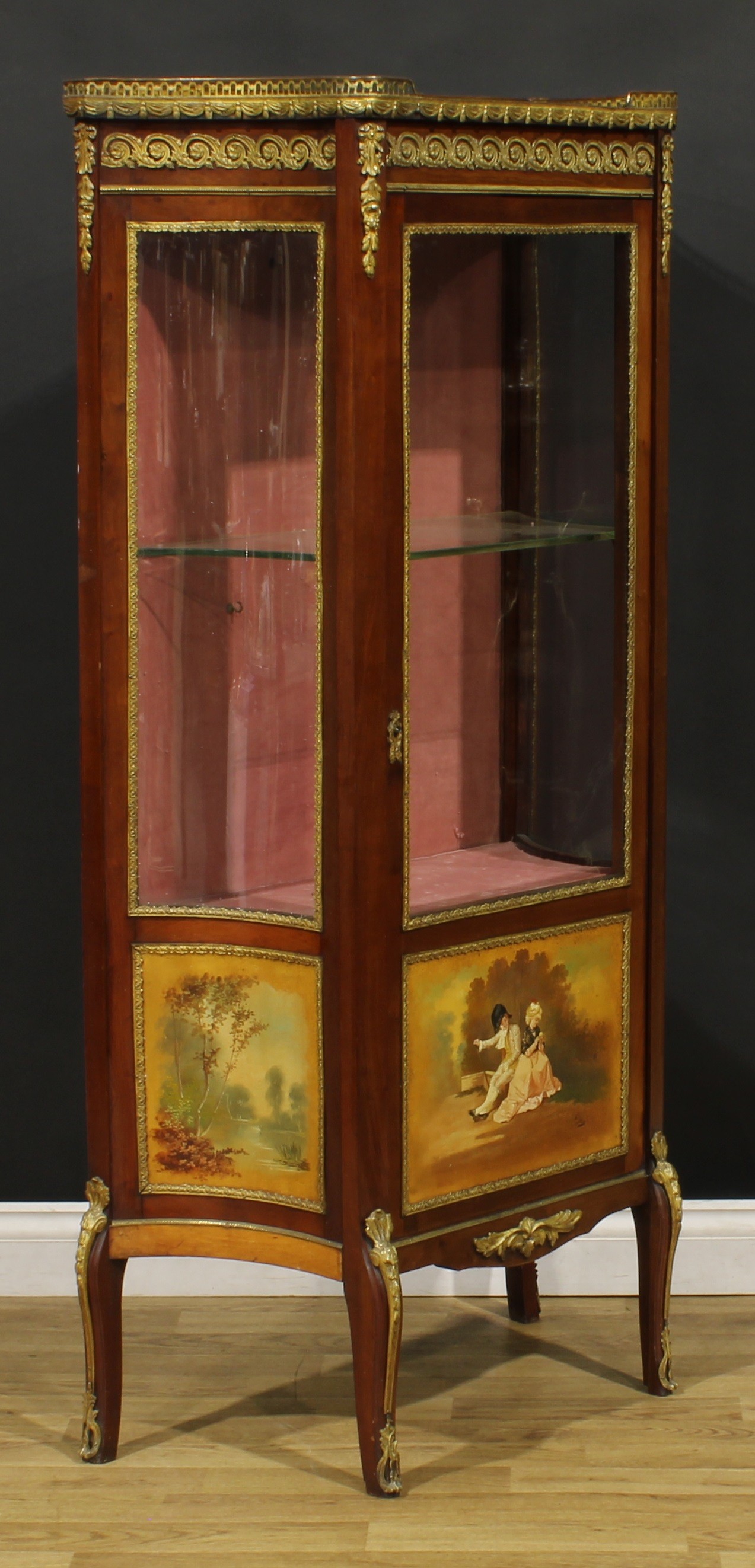 A Louis XV Revival gilt metal mounted vernis Martin vitrine, marble top with pierced gallery above a - Image 3 of 5