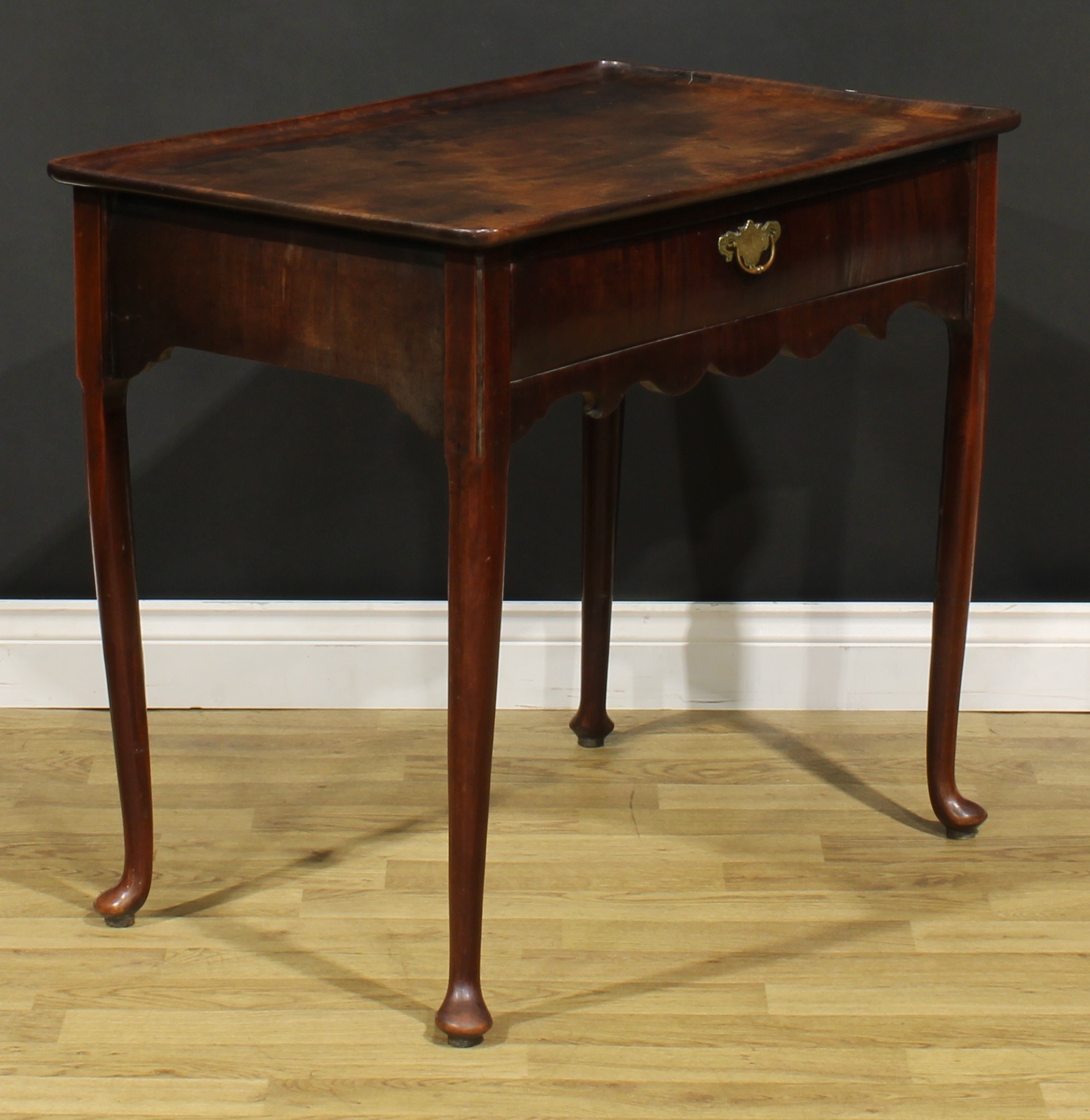 A George II mahogany silver table, dished rounded rectangular top above a long frieze drawer, shaped - Image 3 of 6