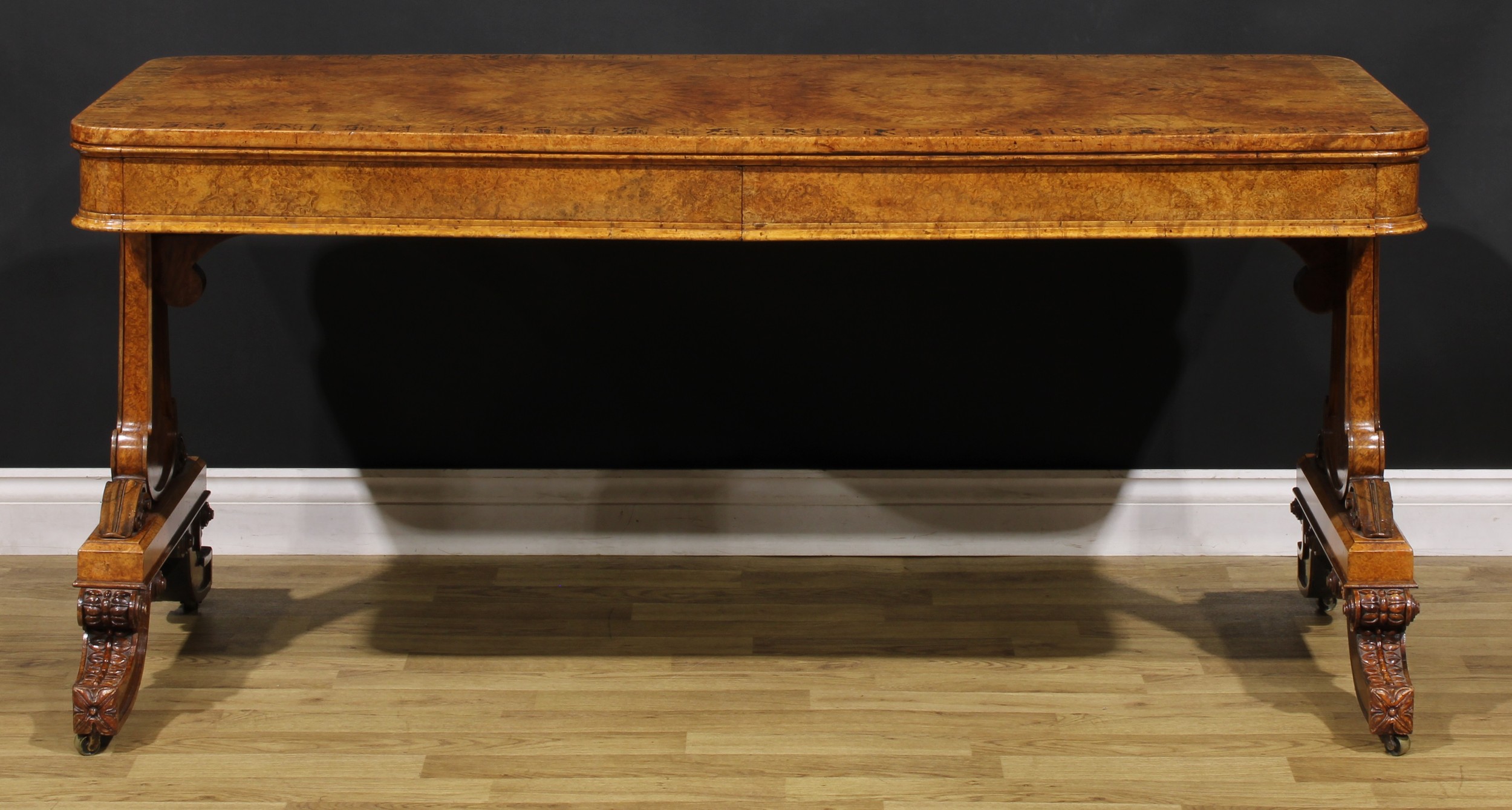 A William IV burr walnut and zebrawood marquetry library table, in the manner of George Bullock, - Image 2 of 6