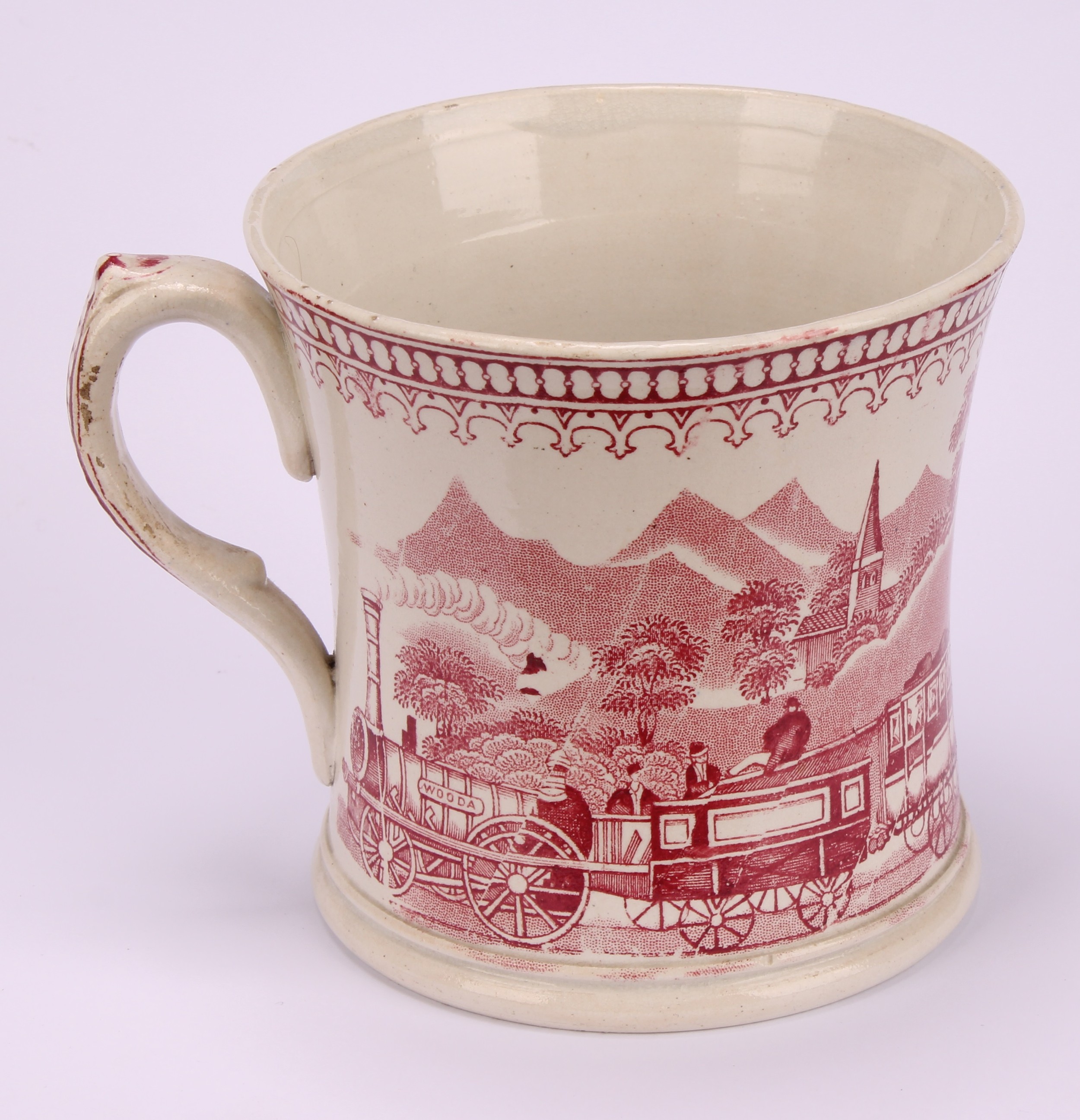 Railway Interest - steam locomotives, a 19th century Staffordshire pearlware mug, printed in sepia - Image 5 of 8