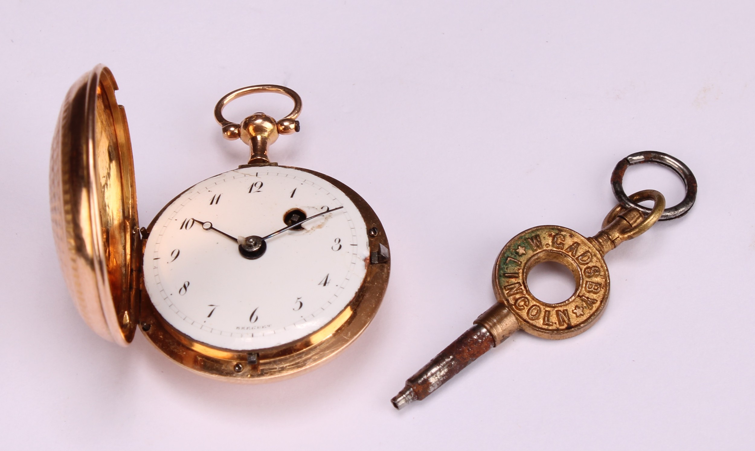 A late 19th century Swiss lady's gold hunter pocket watch, Breguet, white enamel dial, Arabic - Bild 2 aus 6