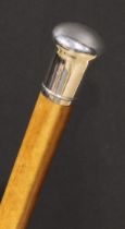 A George V silver mounted walking stick, plain domed pommel, malacca cane, 91cm long, London 1932