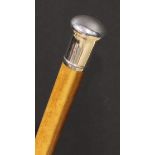 A George V silver mounted walking stick, plain domed pommel, malacca cane, 91cm long, London 1932