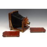 Photography - A W. Butcher & Sons "The National Camera", half-plate folding camera, mahogany body,