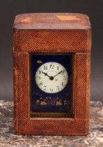 An early 20th century gilt brass carriage timepiece, 4.5cm enamel clock dial inscribed Finnigan’s,