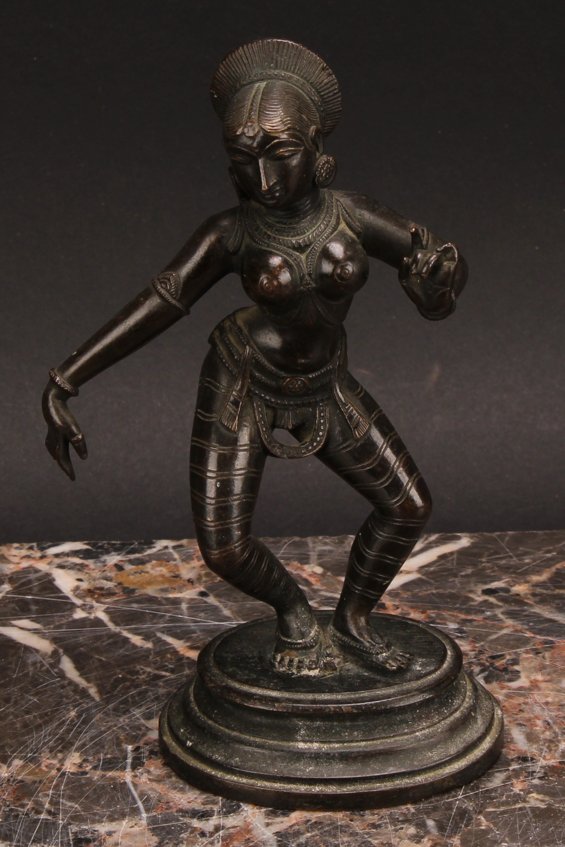Indian School (19th century), a brown patinated bronze or copper alloy figure, the dancing Devi, - Image 3 of 11