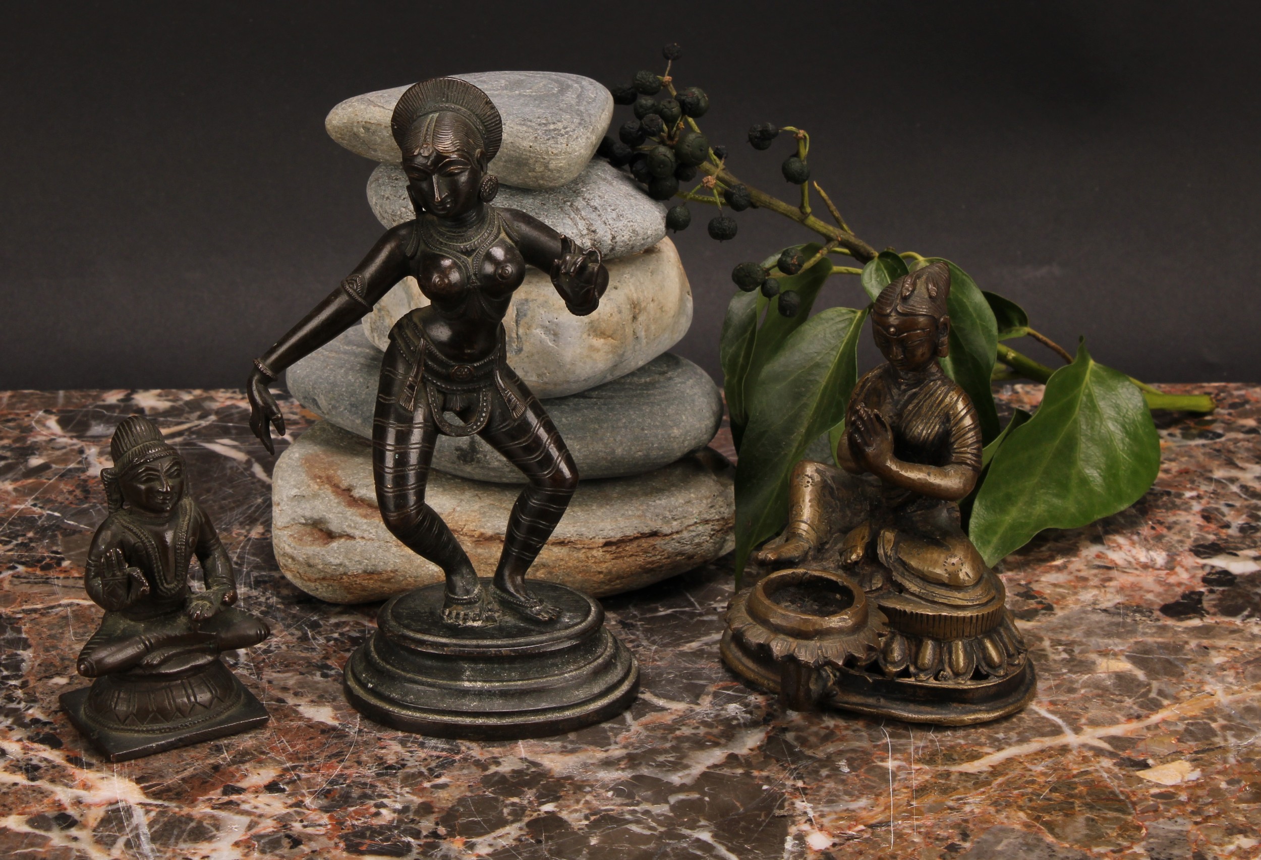 Indian School (19th century), a brown patinated bronze or copper alloy figure, the dancing Devi,