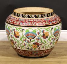 A large 19th century earthenware jardiniere, decorated in polychrome in the Iznik taste with Persian