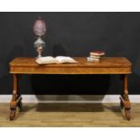 A William IV burr walnut and zebrawood marquetry library table, in the manner of George Bullock,