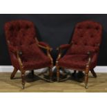 A near pair of William IV rosewood library chairs, in the manner of Gillows of Lancaster and London,