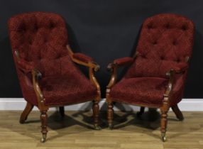 A near pair of William IV rosewood library chairs, in the manner of Gillows of Lancaster and London,