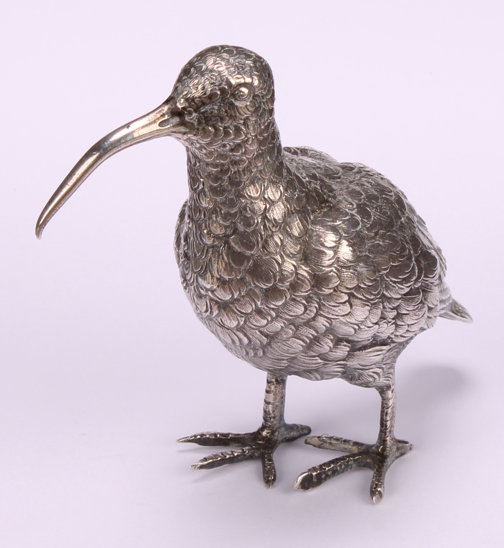 A Continental silver model or table decoration, cast as a snipe, 10cm high, c.1900, 162g - Image 3 of 5