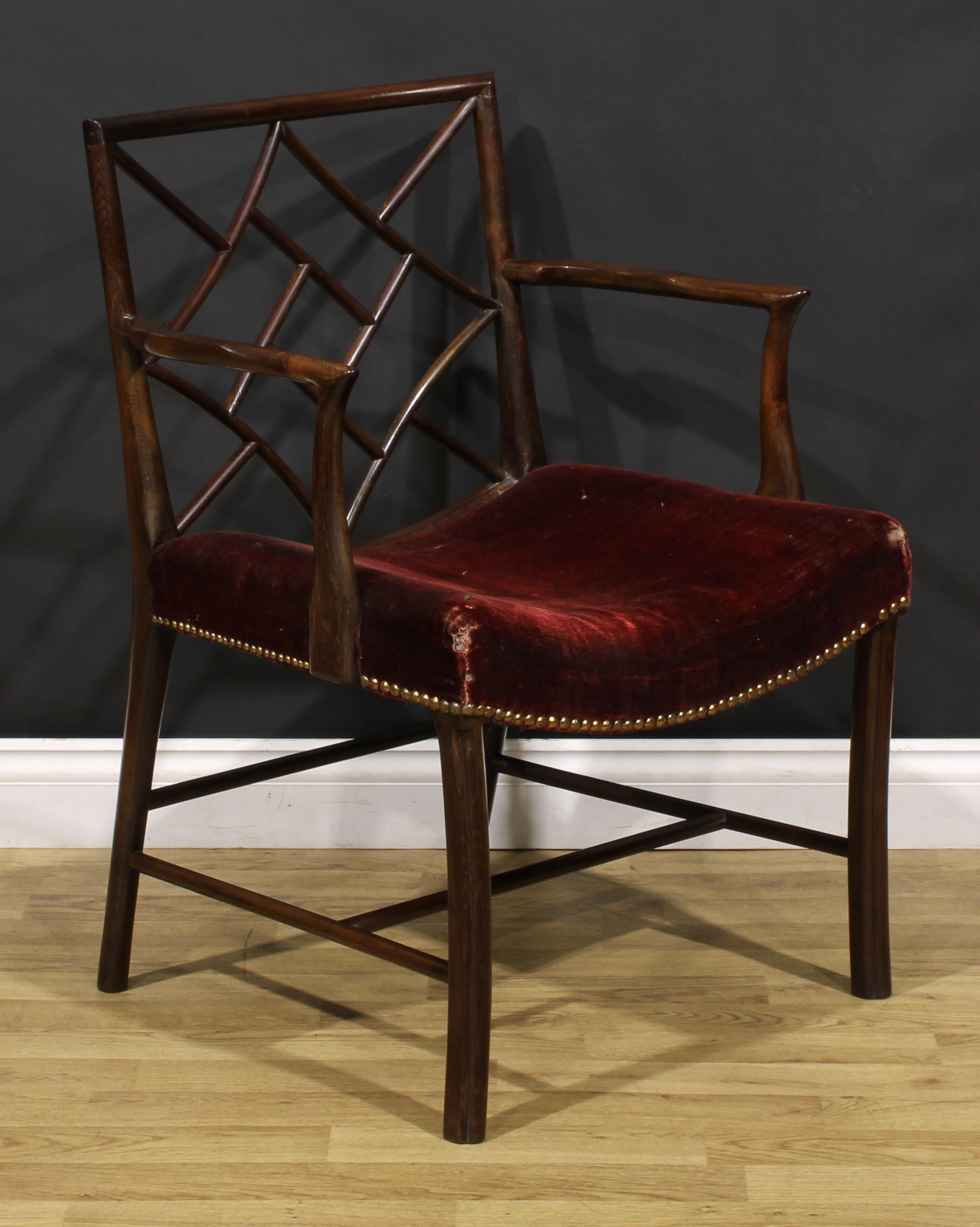 A George III Scottish laburnum Cockpen armchair, dished stuffed-over seat, moulded forelegs, H- - Image 2 of 4