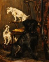 Manner of Arthur Wardle Gun Dog and Terriers in an Interior, oil on canvas, 73cm x 59cm