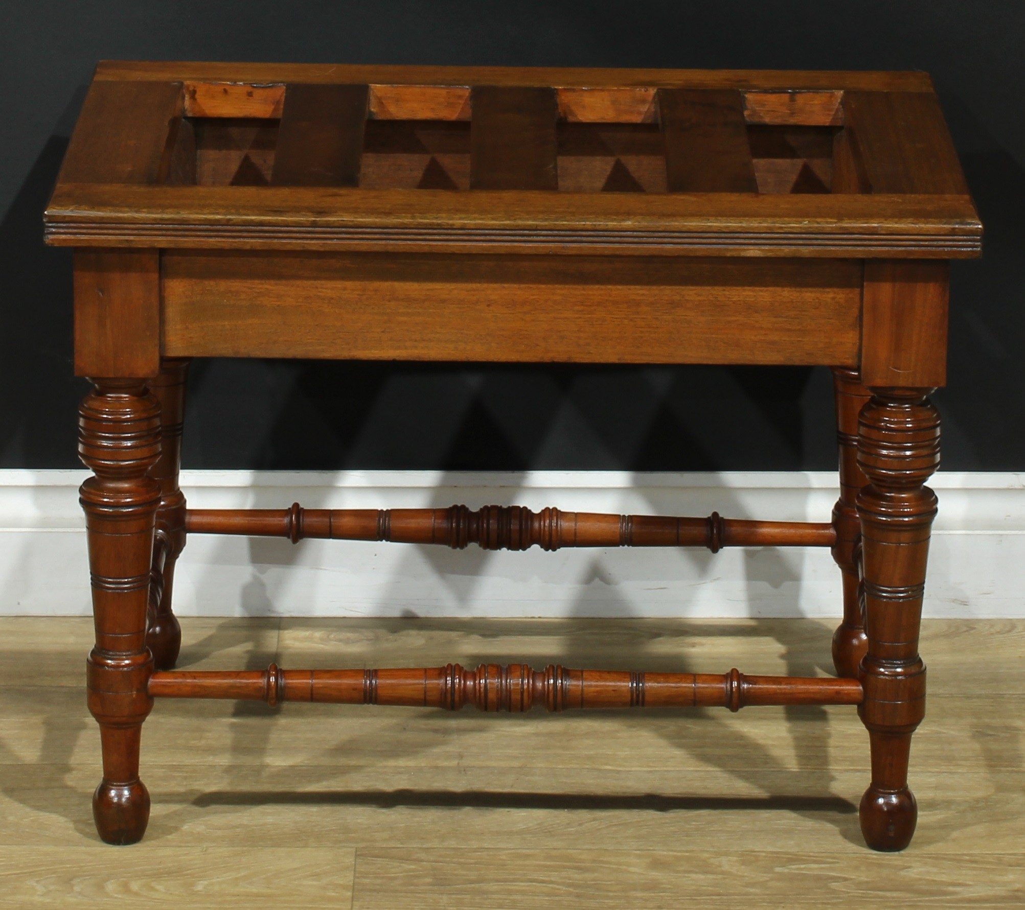A pair of late Victorian walnut and mahogany rectangular luggage stands, each with oversailing - Image 9 of 9