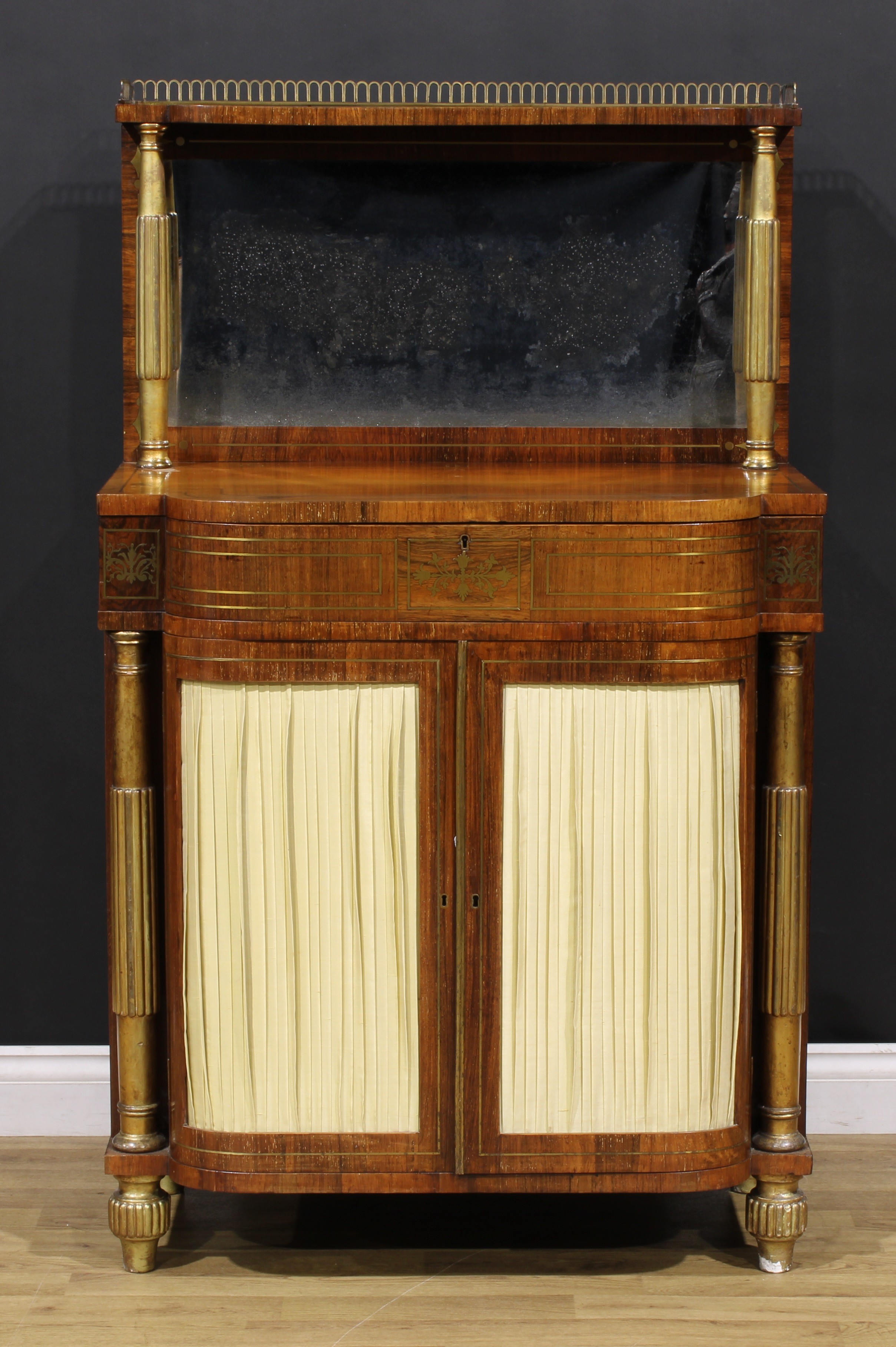 A Regency rosewood, brass marquetry and giltwood and gesso pier cabinet, three-quarter gallery above - Image 2 of 6