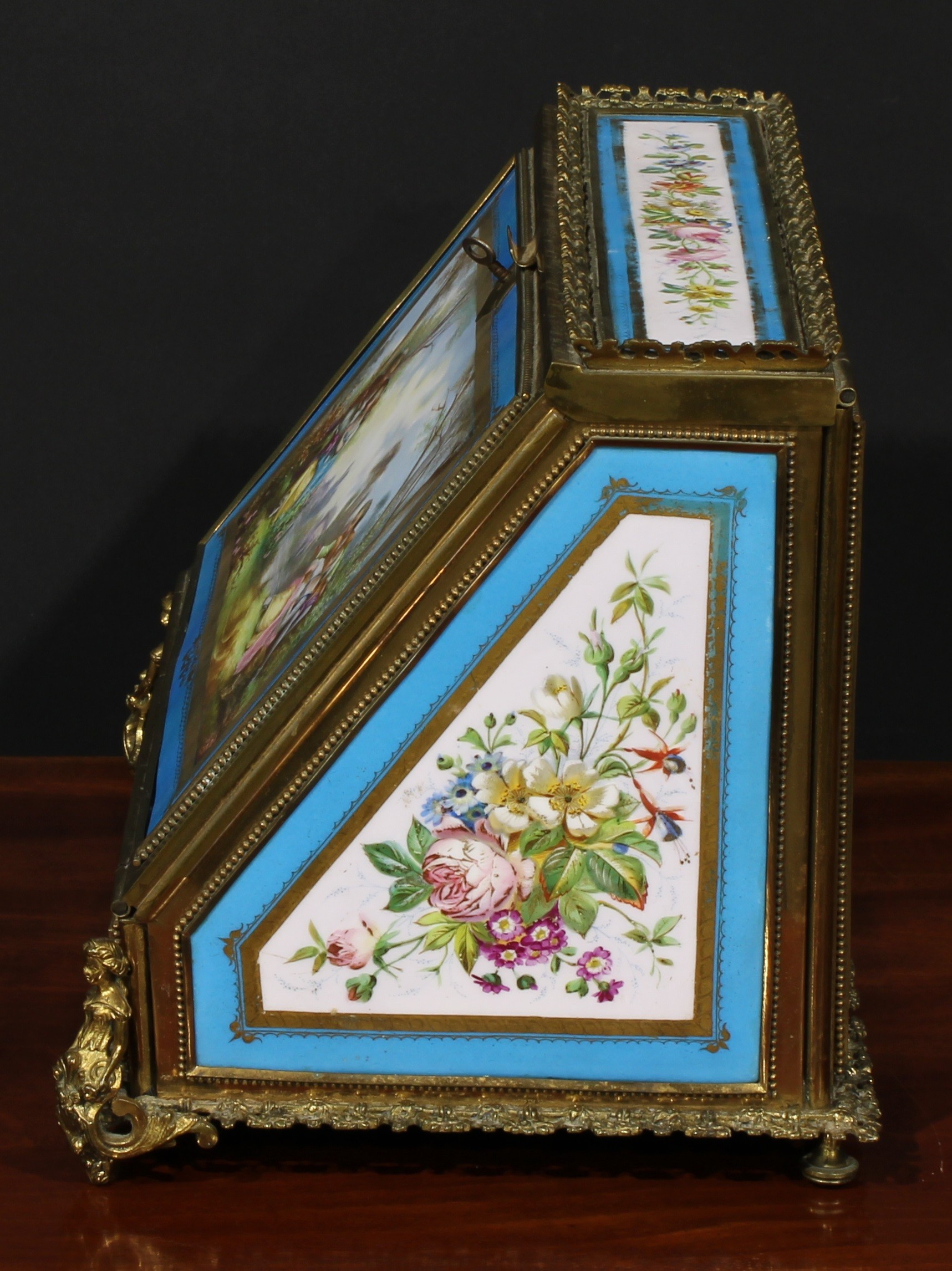 A 19th century French Palais Royal gilt metal and porcelain mounted table top writing and stationery - Image 5 of 6