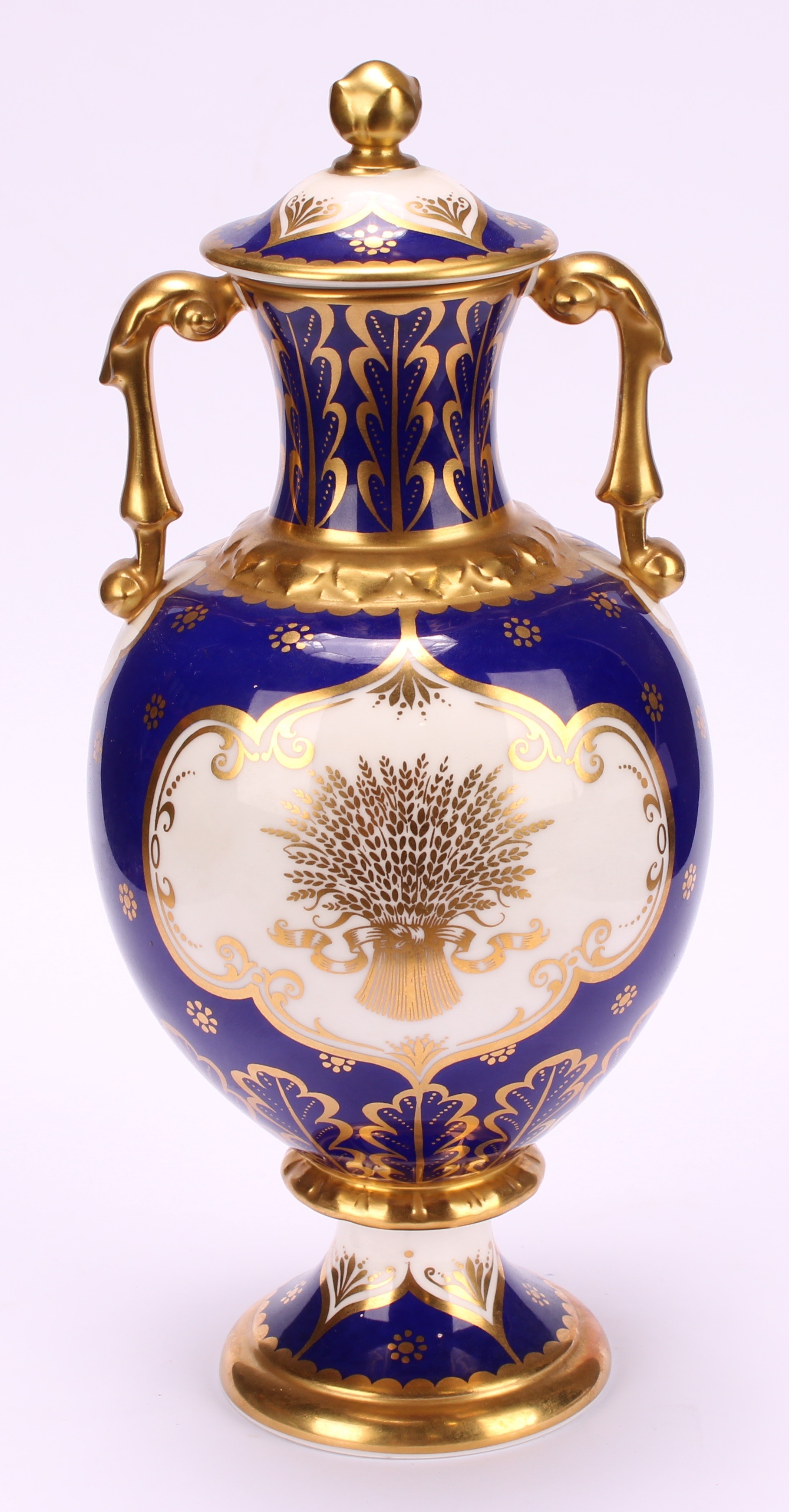 A pair of Royal Crown Derby pedestal ovoid two handled vases and covers, The Chatsworth Vase and The - Image 13 of 16