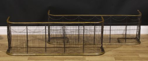A near pair of 19th century brass and steel nursery fenders or fire guards, each 40cm high, the