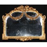 A Louis XVI Revival giltwood and gesso chimney glass, bevelled mirror plate, the frame applied