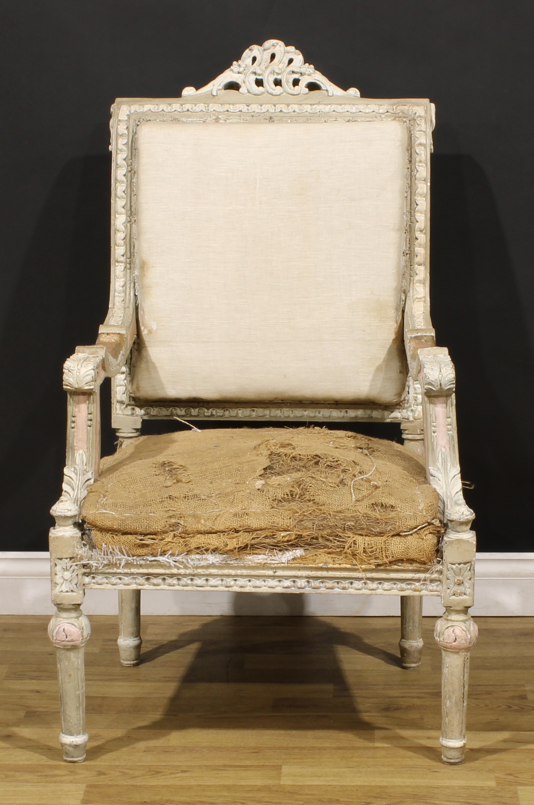 A pair of Louis XVI Revival painted armchairs, carved throughout in the traditional manner, fluted - Image 2 of 9