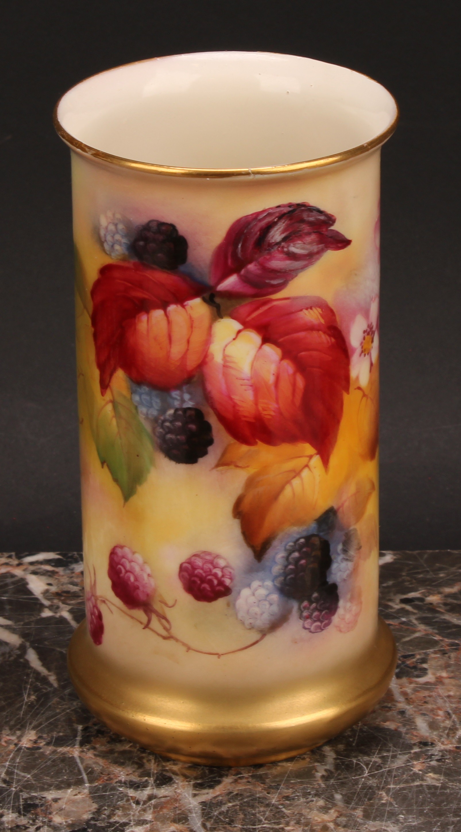 A Royal Worcester cylindrical vase, painted by Kitty Blake, signed, with autumnal leaves and berries - Image 2 of 6