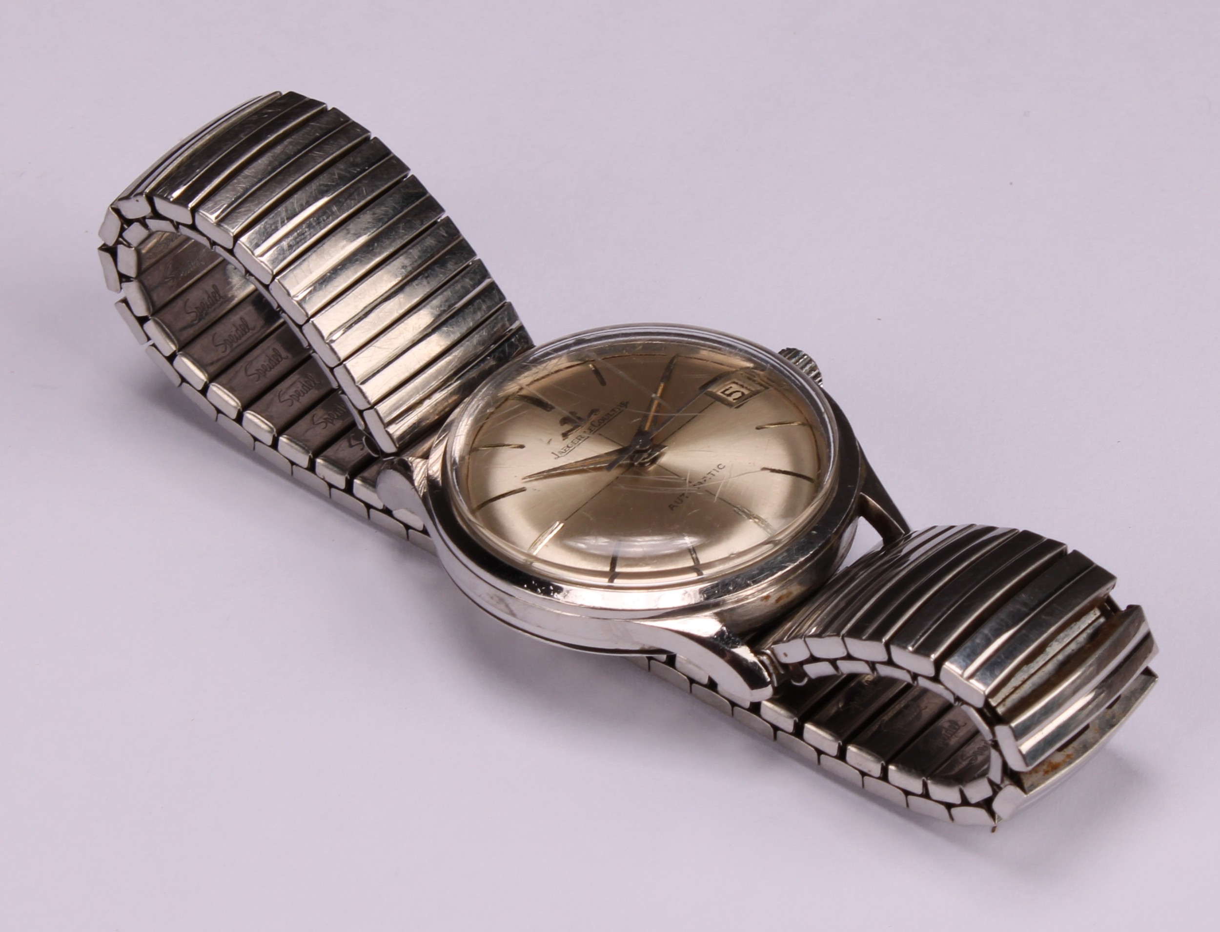A gentleman's 1960s Jaeger Le Coultre stainless steel watch, champagne dial, baton indicators, - Image 4 of 4