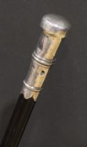 A Queen Anne/George I silver walking cane handle, of traditional 'ivory and pique' design, inscribed