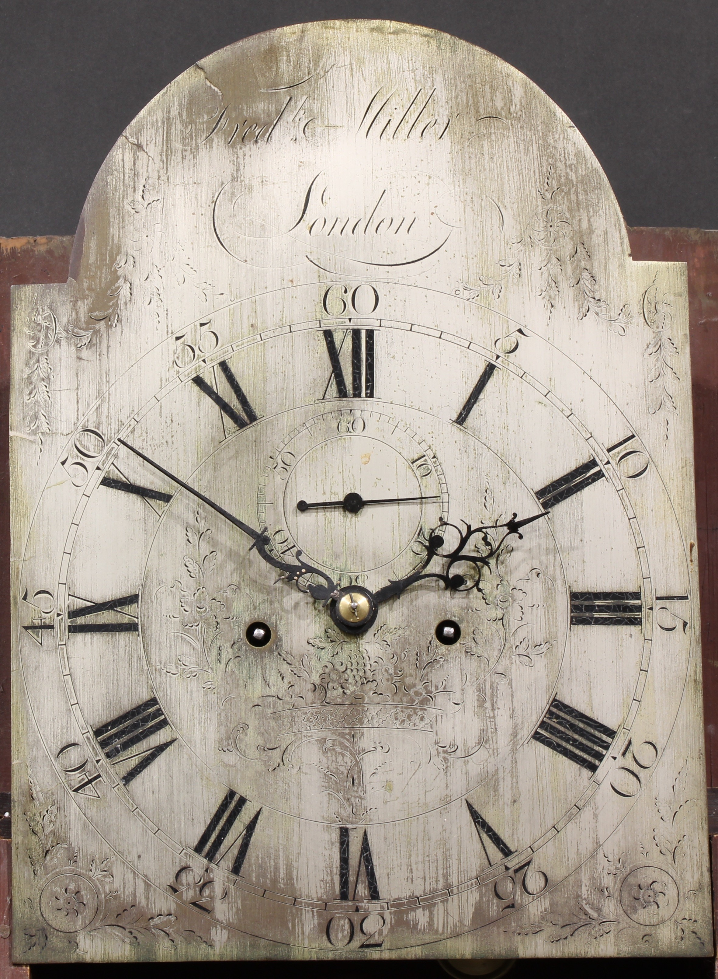 A George III mahogany longcase clock, 30cm arched silvered dial inscribed Fredk Miller (Frederick - Image 4 of 6