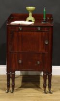 A Post-Regency mahogany bedroom night cupboard, rectangular top with channelled edge and three-