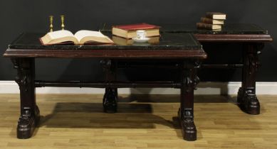 A pair of early Victorian mahogany and scagliola-type imitation marble entrance hall or library