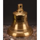 A 19th century brass bell, marked GR, 29cm high