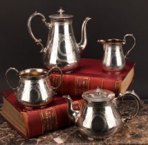 A Victorian silver four piece tea and coffee service, comprising coffee pot, tea pot, milk jug and