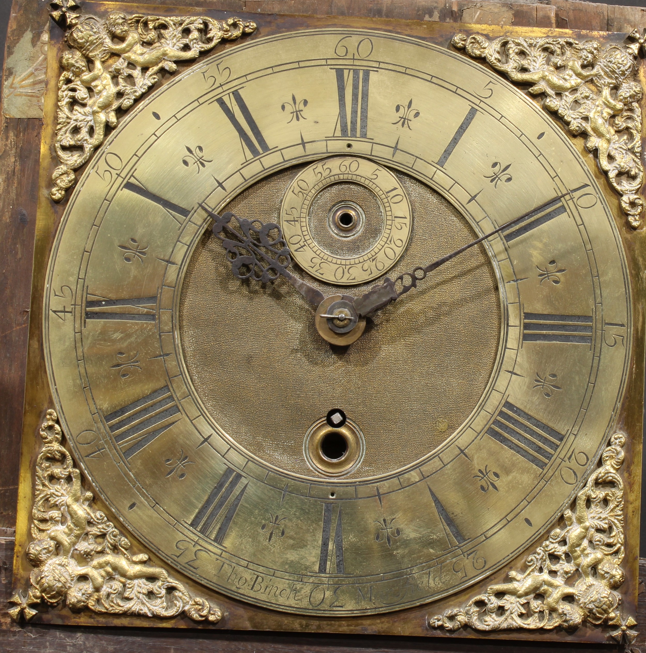 An 18th century oak and mahogany longcase clock, 27.5cm square brass dial inscribed Tho Binch - Image 2 of 4