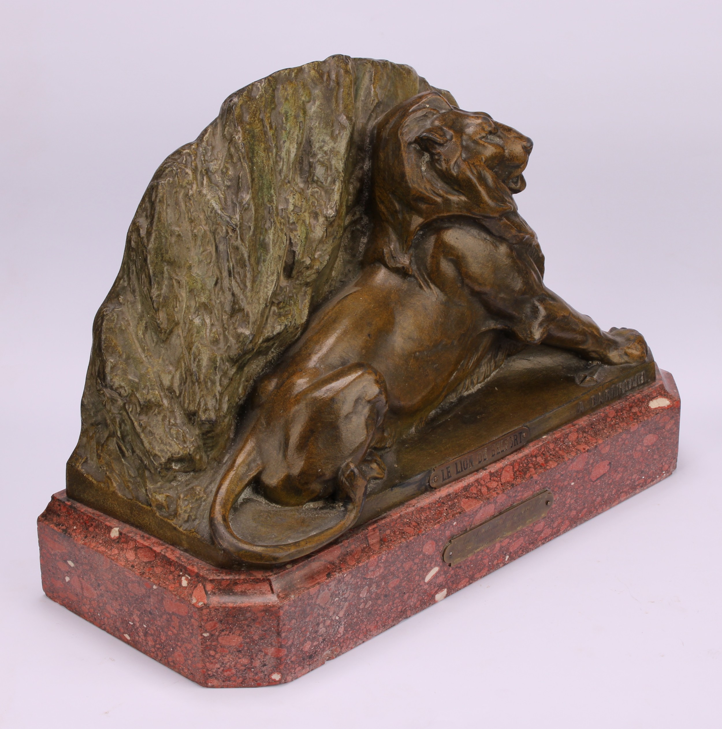 Frédéric Auguste Bartholdi (French, 1834-1904), after, a verdigris patinated metal casting, Lion - Image 3 of 5