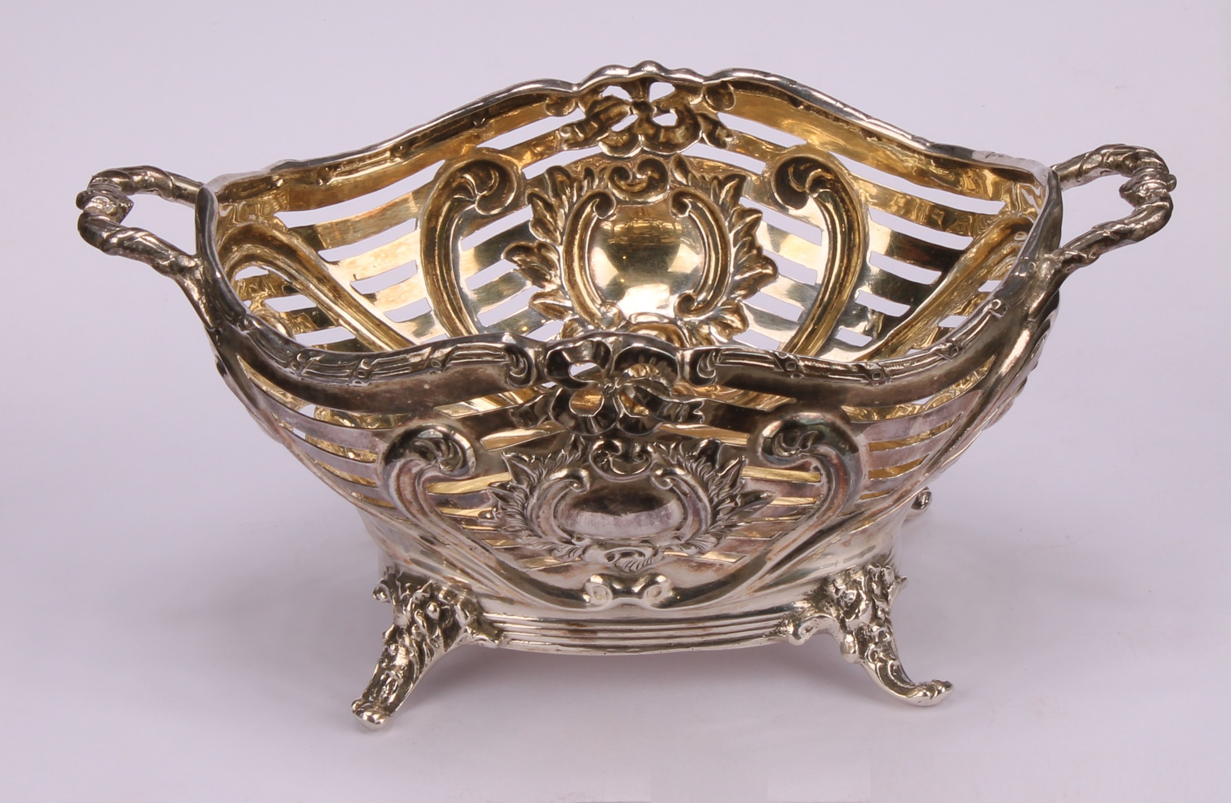 A Victorian silver sweetmeat basket, pierced and embossed with ribbons, scrolls and vacant - Image 2 of 4