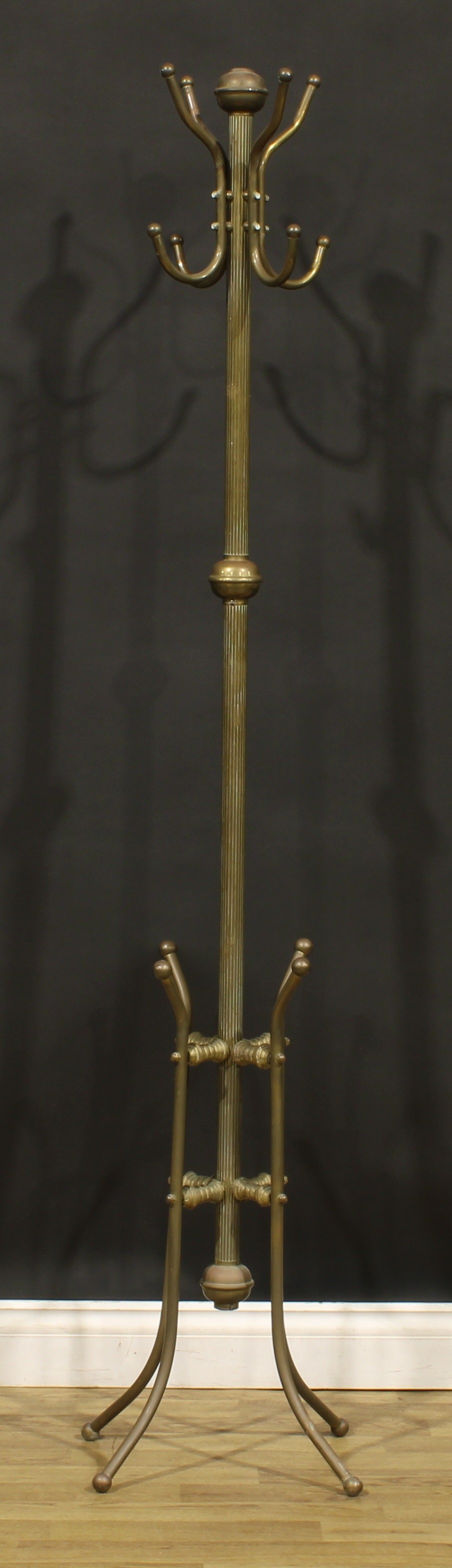 An early 20th century brass coat and hat stand, possibly American, in the Aesthetic Movement - Image 2 of 3