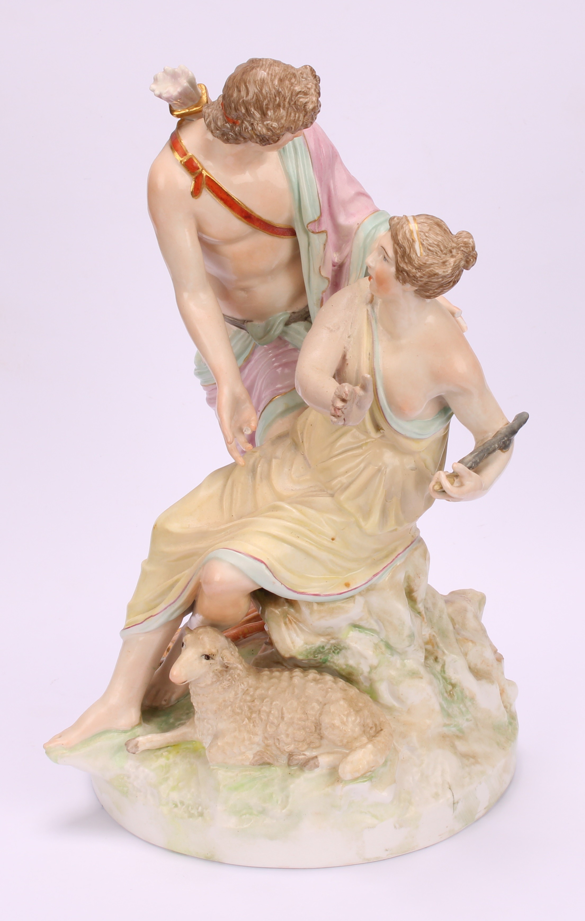 A 19th century K.P.M. Berlin porcelain figure group, Luna-Endimio, depicting Diana and shepherd, - Image 4 of 10