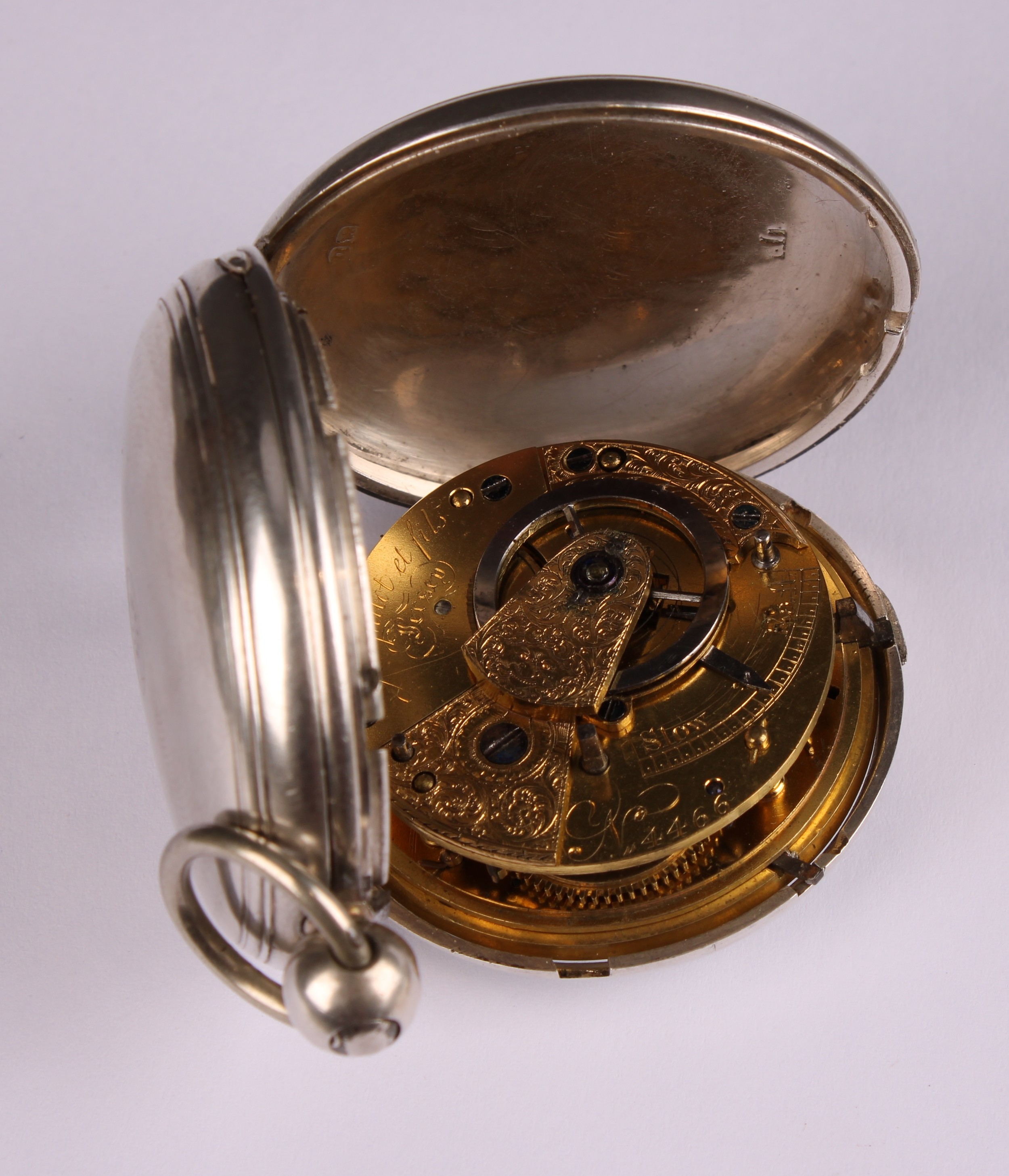A Victorian silver hunter pocket watch, white enamel dial, Roman numerals, subsidary seconds dial, - Image 4 of 5