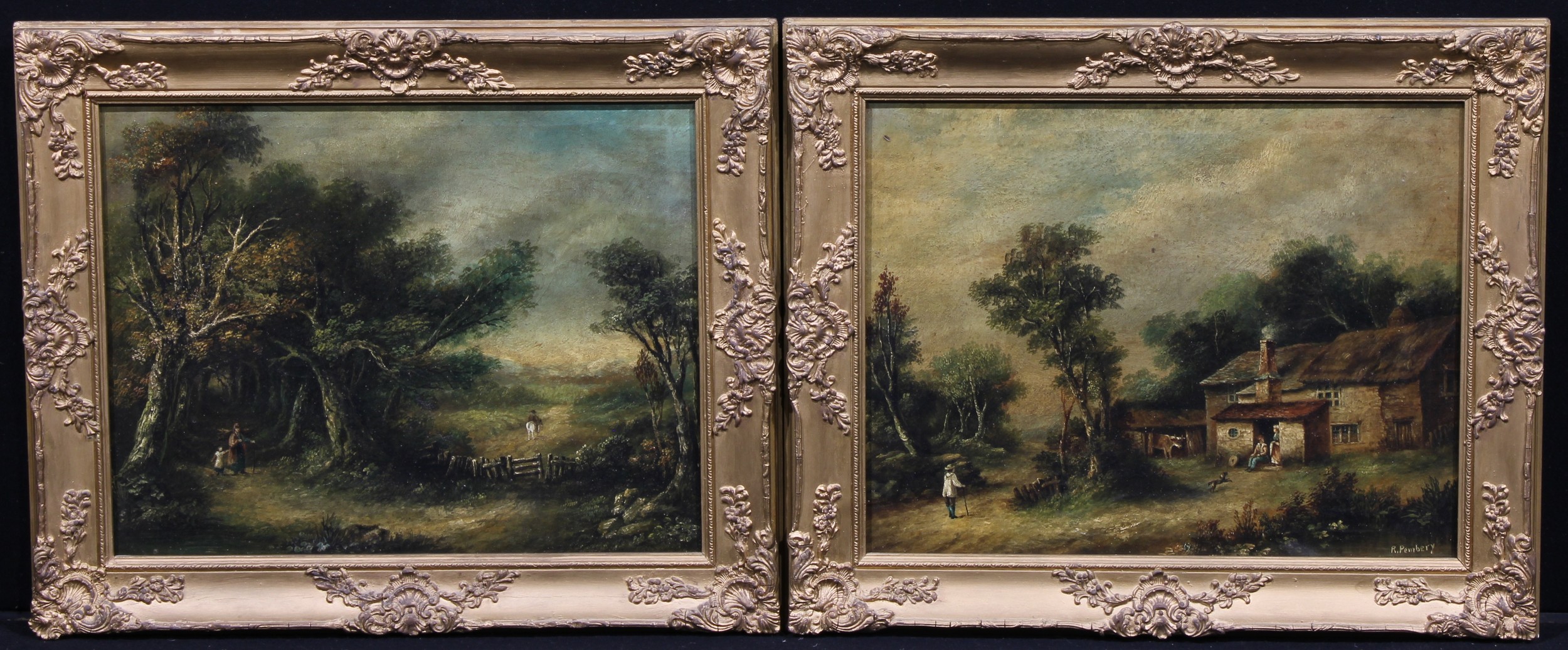 R. Pembery (19th century) a pair, The Homestead and The Gathering, one signed, oils on canvases,