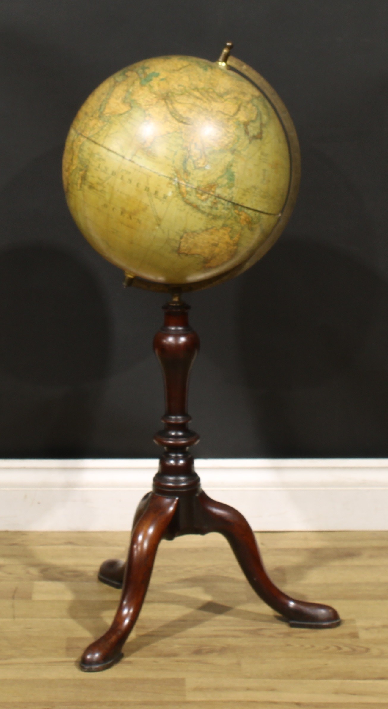 A George III mahogany floor-standing terrestrial globe, the printed gores by Mang’s, Stuttgart, - Image 2 of 2