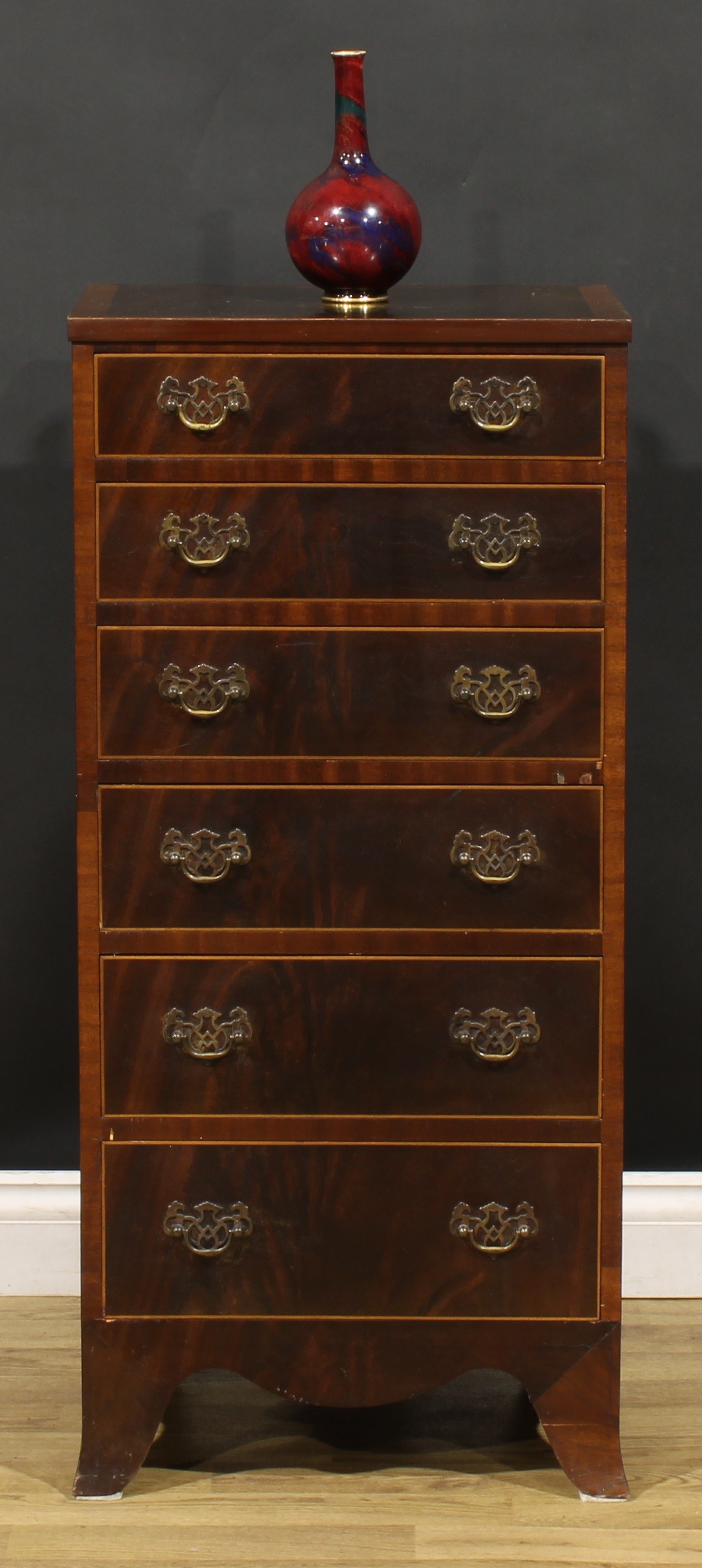 A George III style mahogany chest, of six drawers, 99cm high, 46.5cm wide, 36cm deep