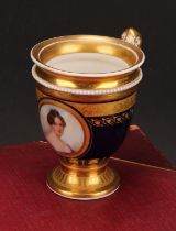 A 19th century pedestal chocolate or cabinet cup, probably Vienna, painted with a portrait of a