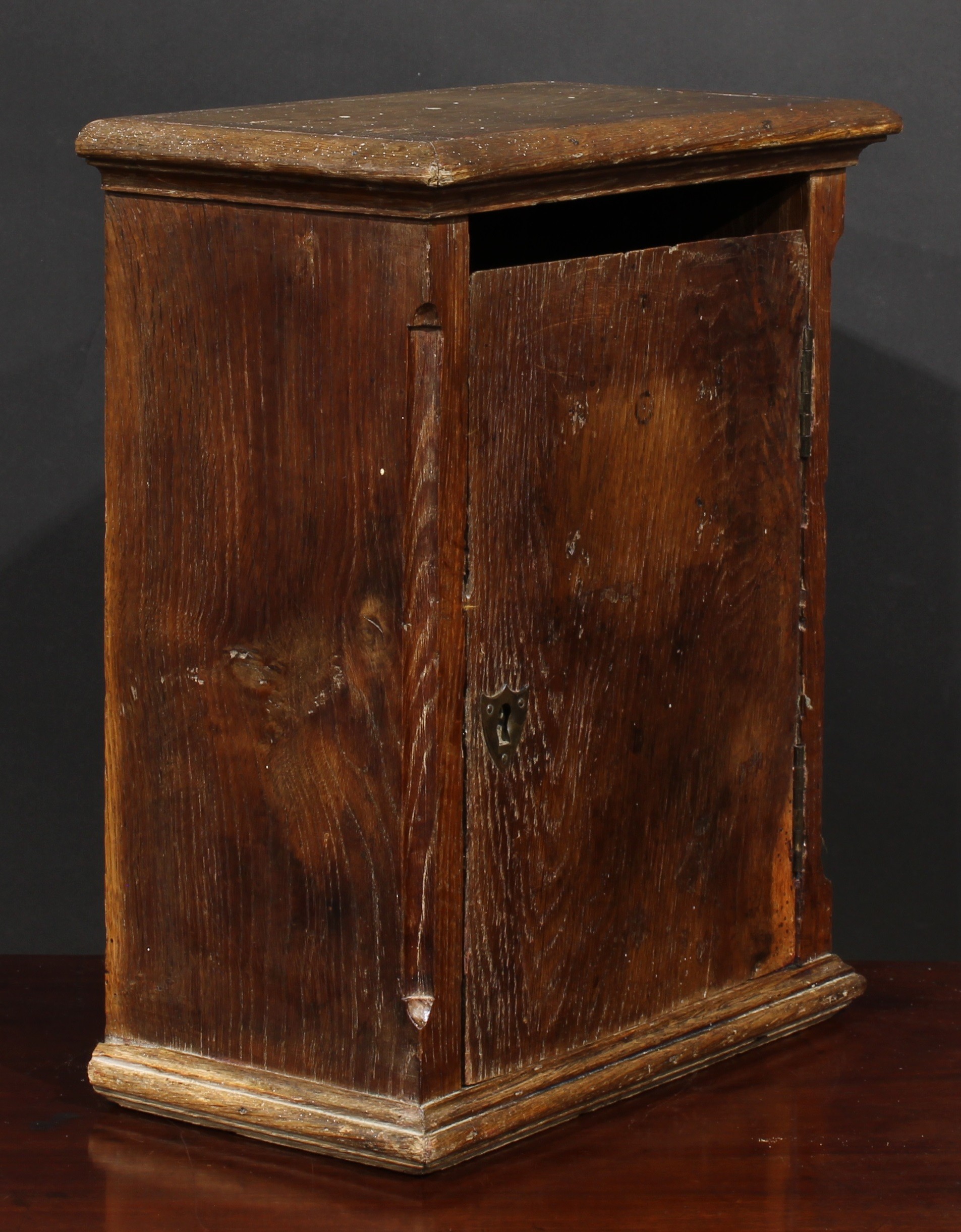 A 19th century French Provincial oak chateau post box, letter aperture above a rectangular door, - Image 3 of 3